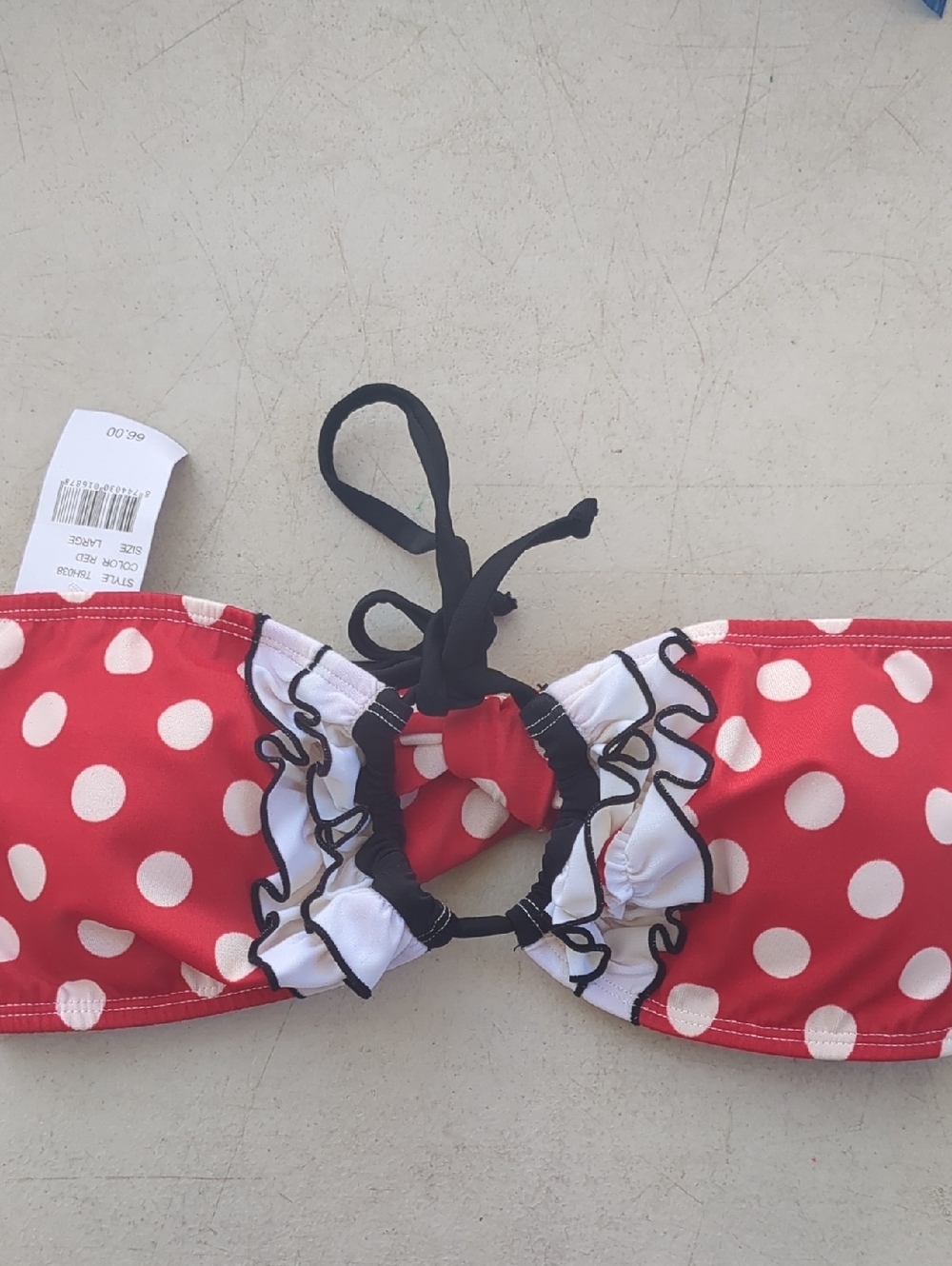 Nicolita Red and White Polka Dot Bandeau Bikini Top with Black Ties